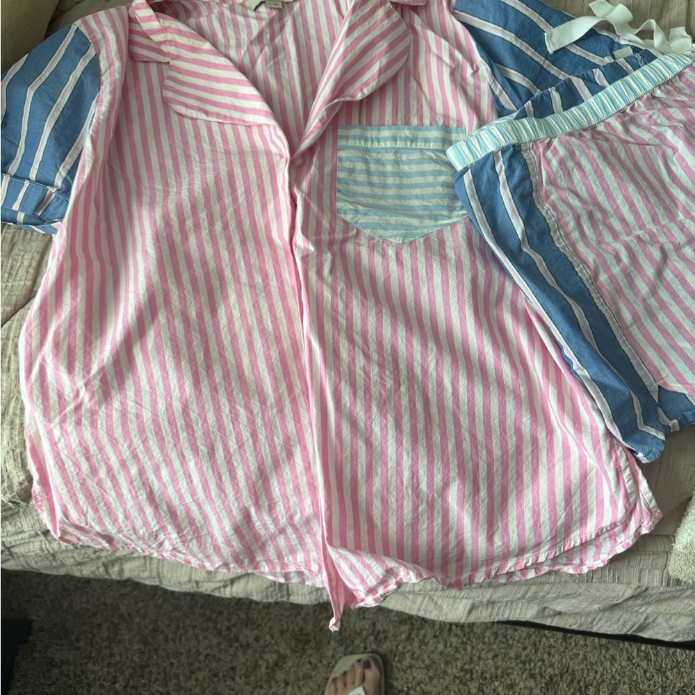LOFT Pink and Blue Striped Women’s  Pajama Set